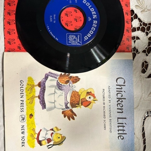 Vintage Golden Book Read and Hear Book/Vinyl Chicken Little The Little Red Hen - Picture 3 of 8